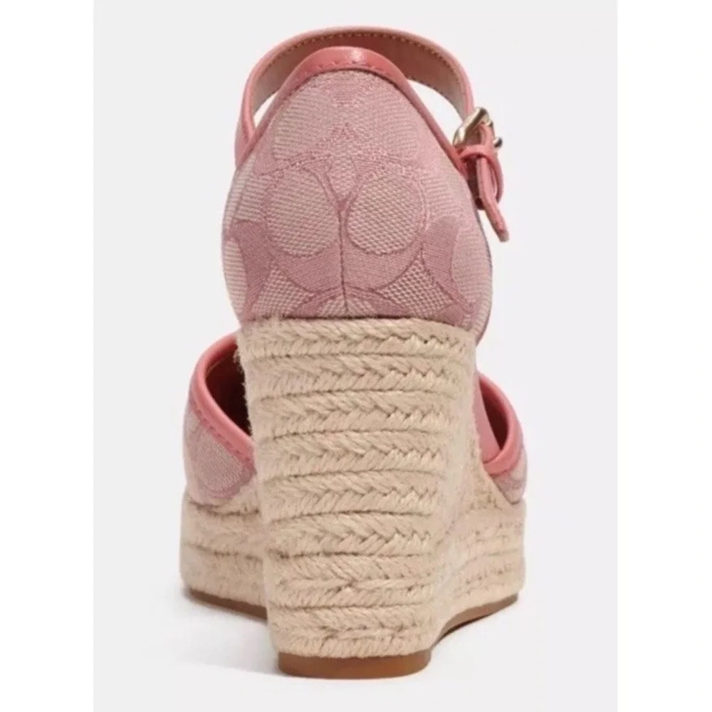 NEW Coach Raine Espadrille Signature Jacquard Pink Wedge Heel Strap Size 10